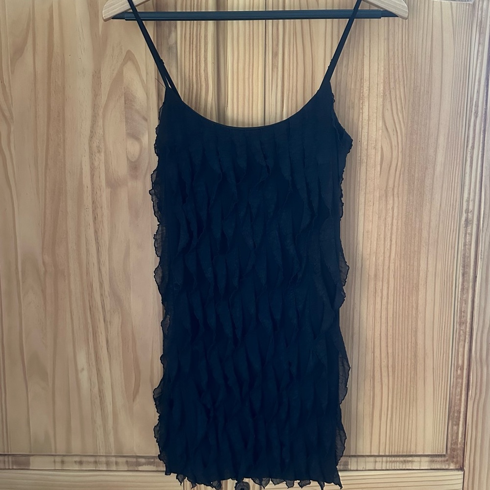 Wet Seal Sexy Classic Black Camisole Layered Fringe Strappy Top - Size M